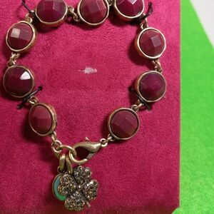 NWT Lucky Brand Red Beaded and gold tone Bracelet